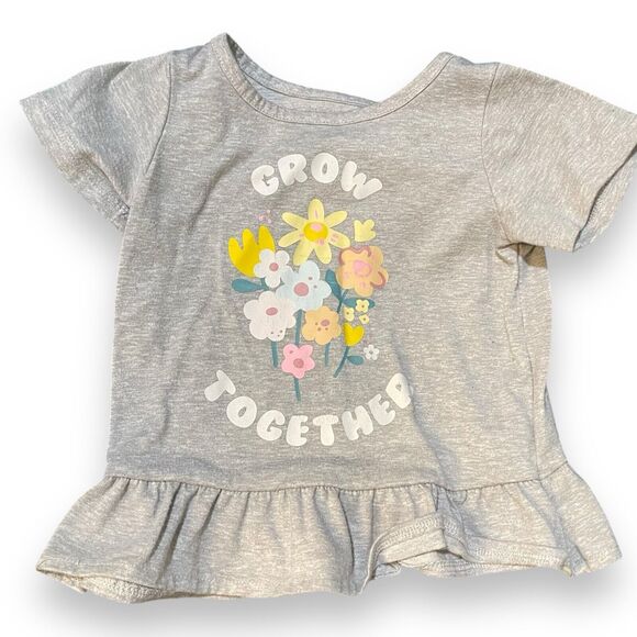 Grow Together Wonder Nation Graphic Print Shirt Toddler Girl 3T Gray Floral Top - Picture 2 of 7